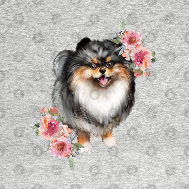 Blue Pomeranian Puppy Dog Watercolor Art by AdrianaHolmesArt